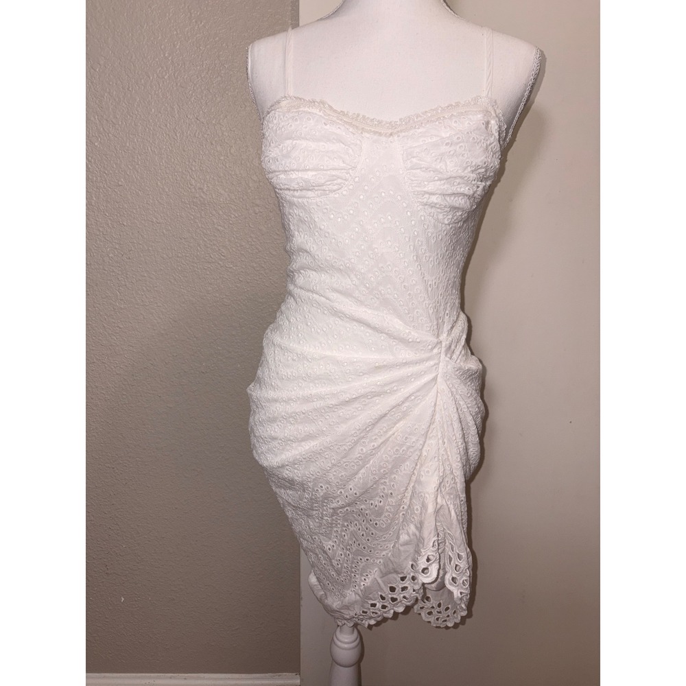 PrettyLittleThing White Eyelet Lace Ruched Bodycon Mini Dress Womens Size 6